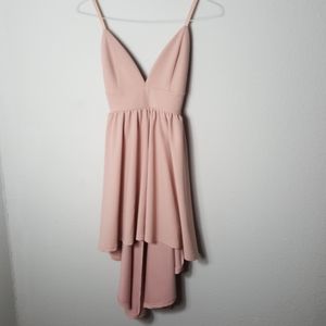 EUC Champagne colored plunge hi-lo dress size S